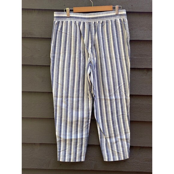NYCC Linen Blend Capri Pants Sz 12 Blue White Striped Coastal Summer Classic - Picture 7 of 8